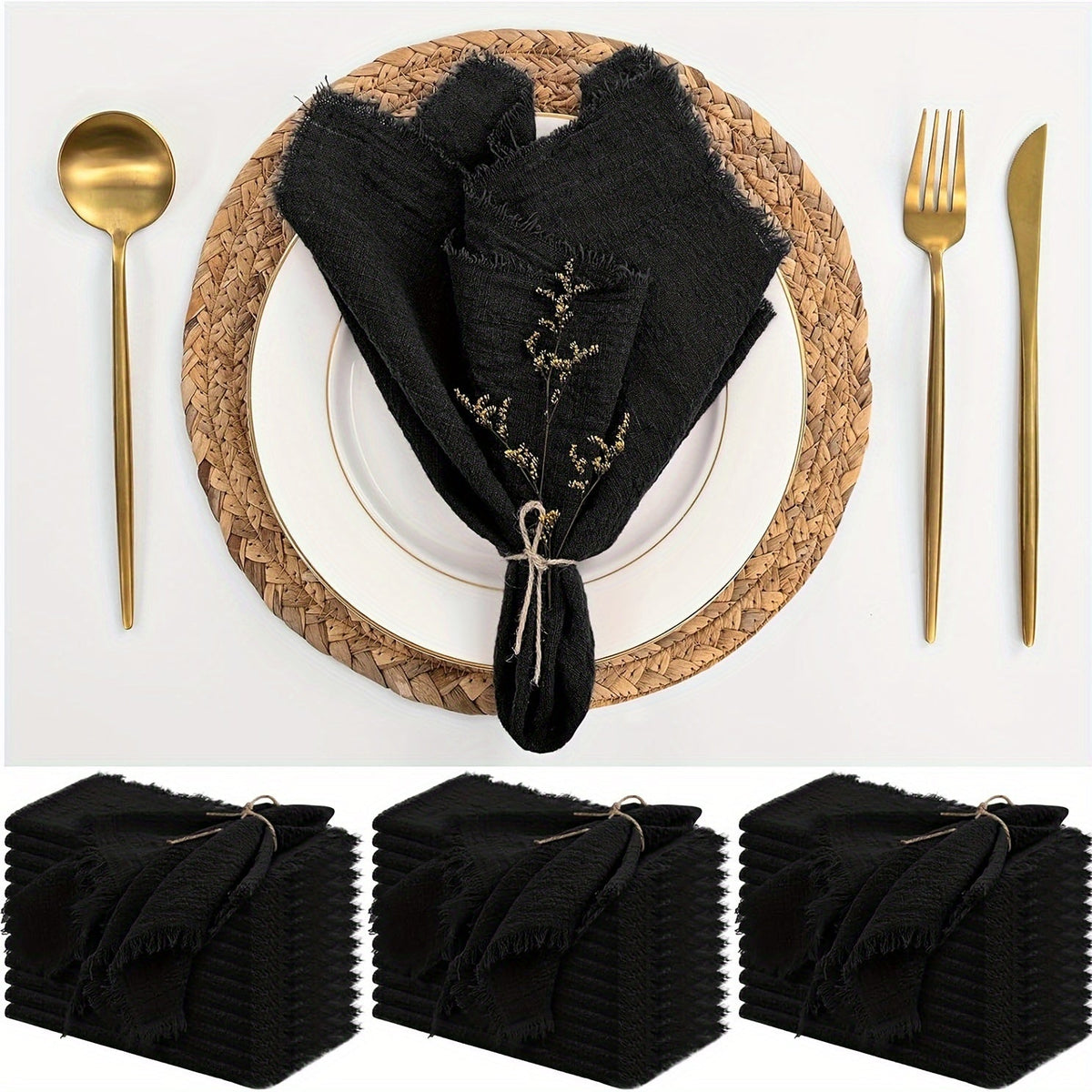 KIT de 36 Guardanapos de Gaze com Acabamento Dourado