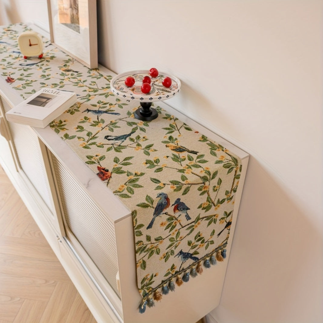 Caminho de Mesa Algodão Floral em Tassel