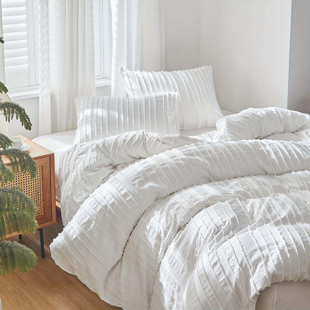 Jogo de Cama Listrado com Bordado Elegante