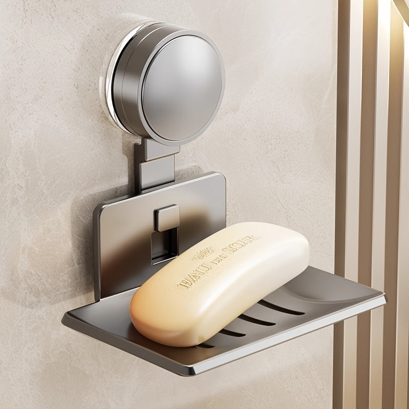 Modern Gray Metal Soap Holder with Suction Cup Mount