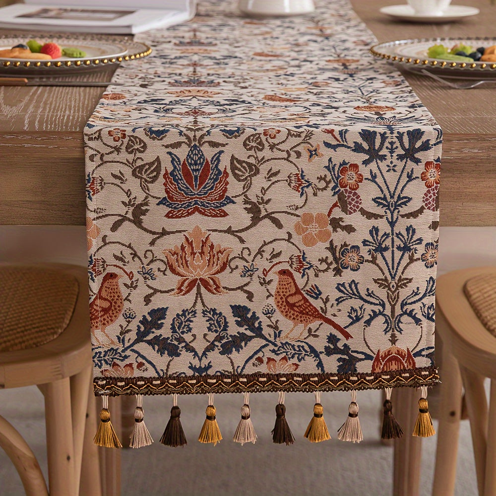 Caminho de Mesa Jacquard Floral & Pássaros