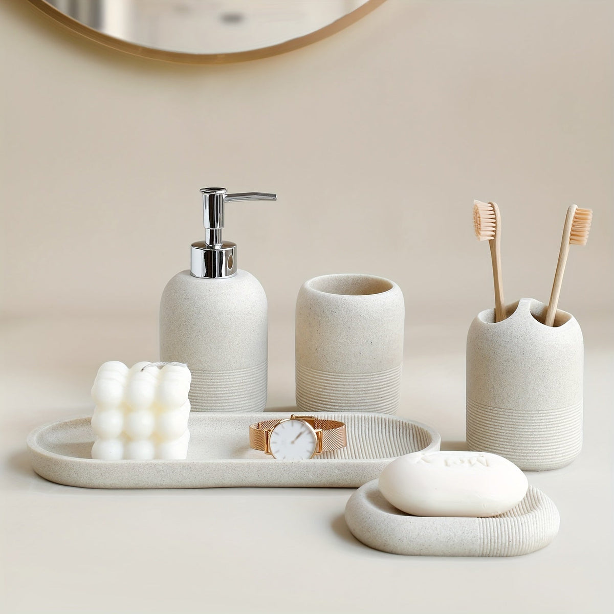 Kit de Banheiro Areia Luxuosa Dourada