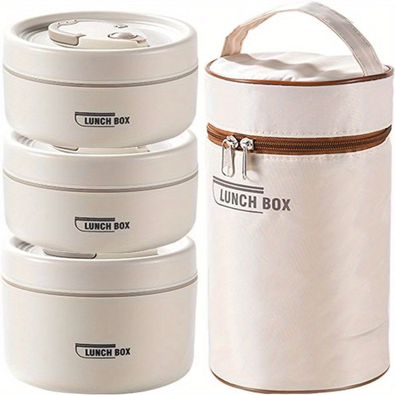 3-in-1 Stainless Steel Stackable Thermal Lunch Box with Insulated Bag