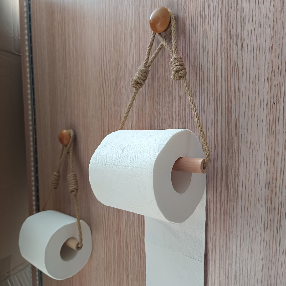 Rustic Jute Rope &amp; Wood Toilet Paper Holder