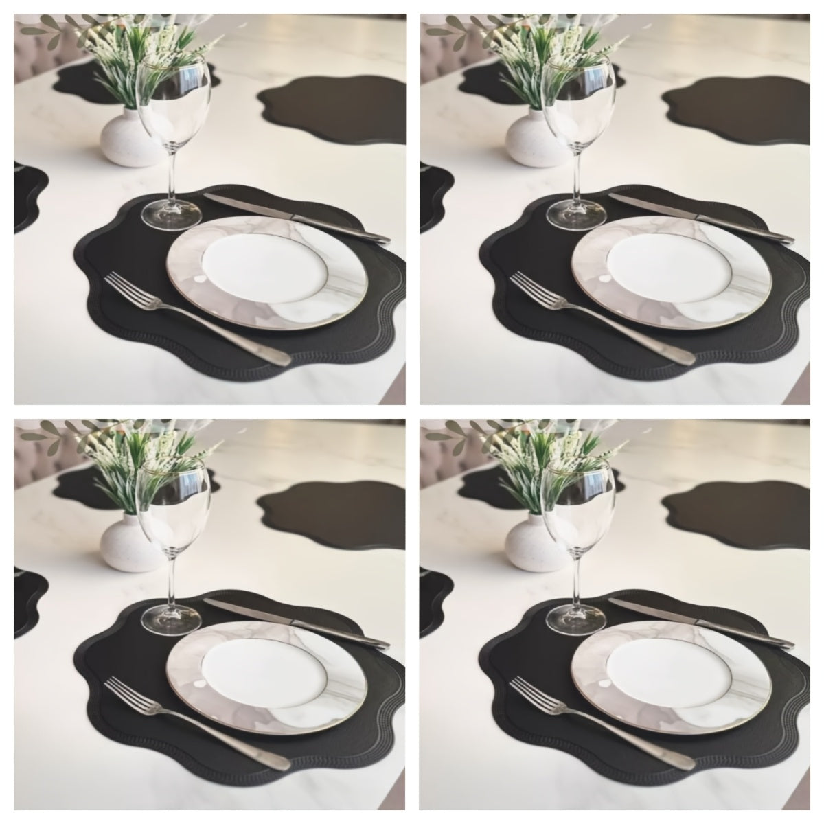 Jogo de Sousplats em Couro Antiderrapante Flor de Luxo