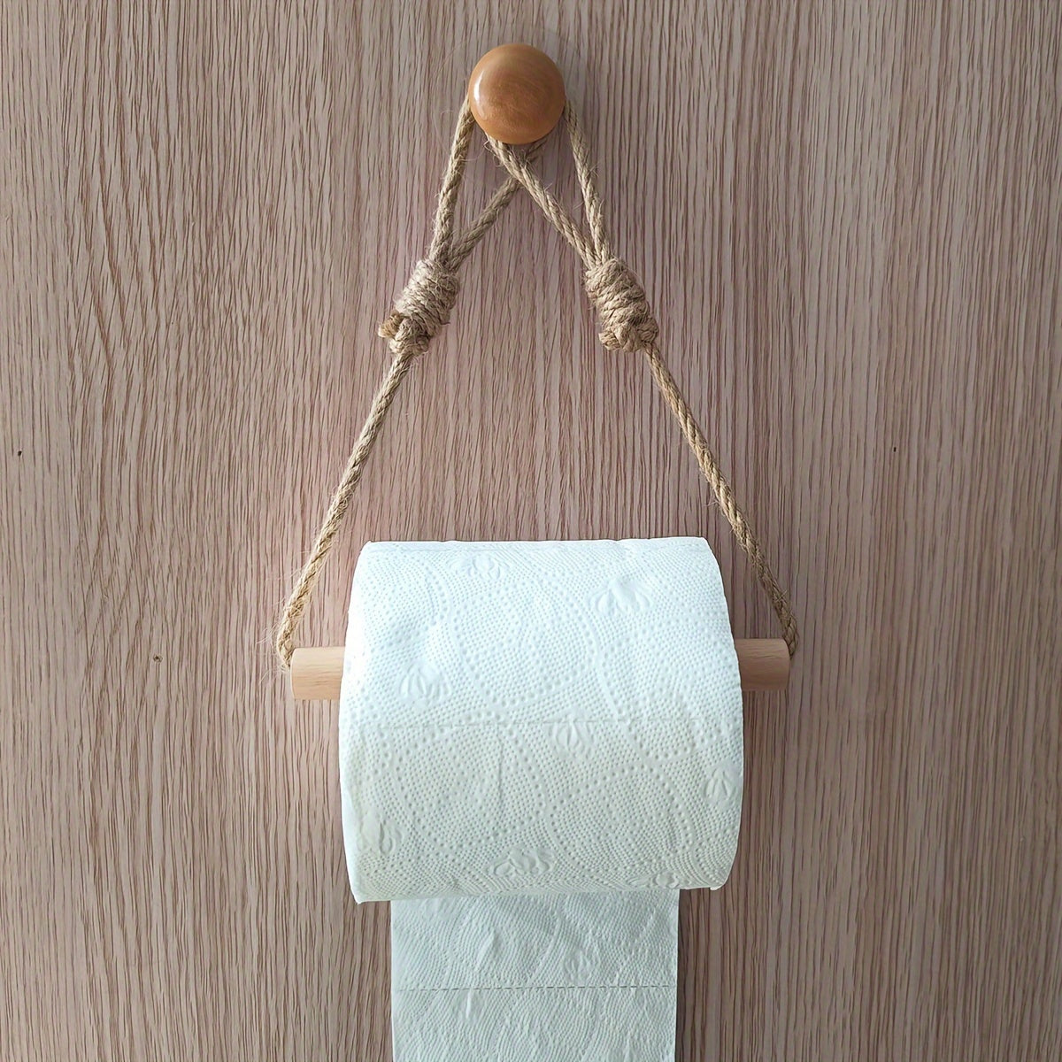Rustic Jute Rope &amp; Wood Toilet Paper Holder