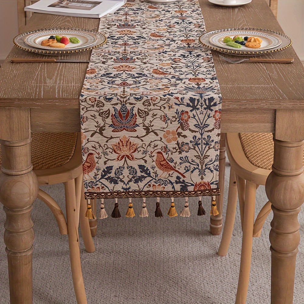 Caminho de Mesa Jacquard Floral & Pássaros