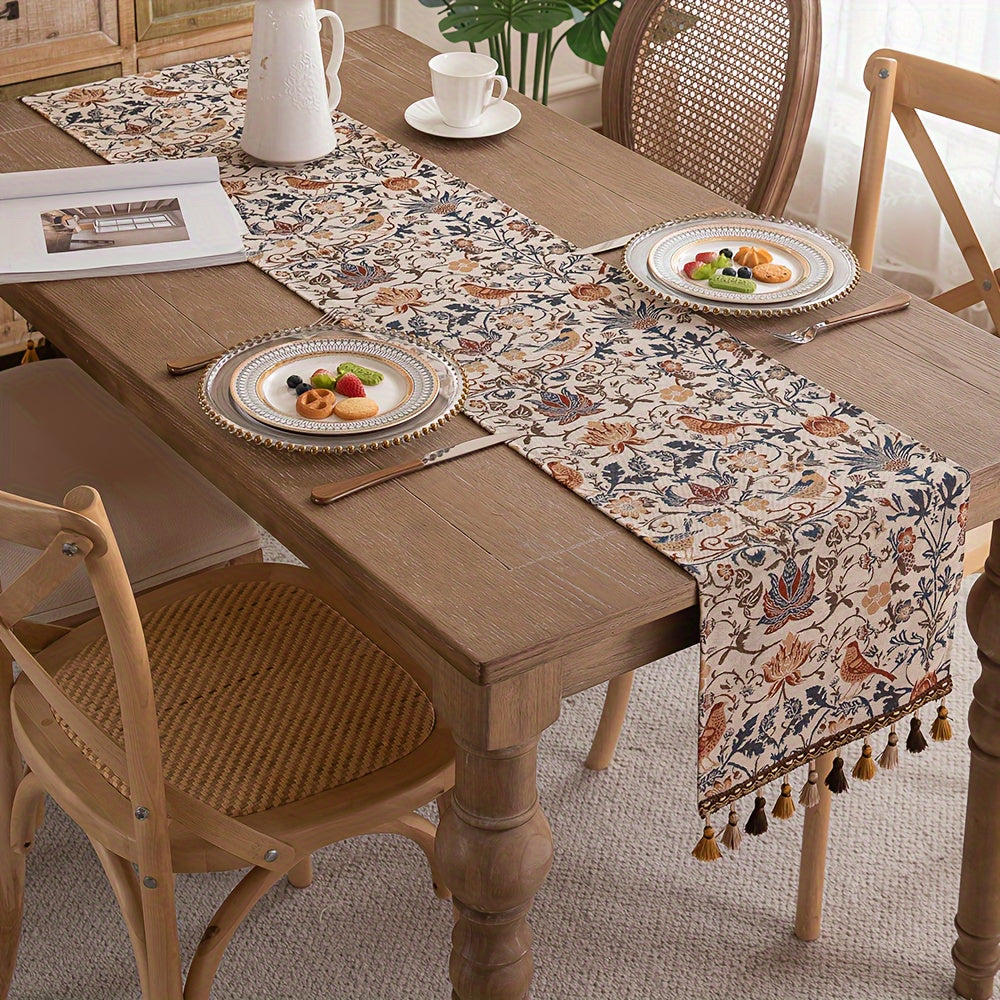 Caminho de Mesa Jacquard Floral & Pássaros