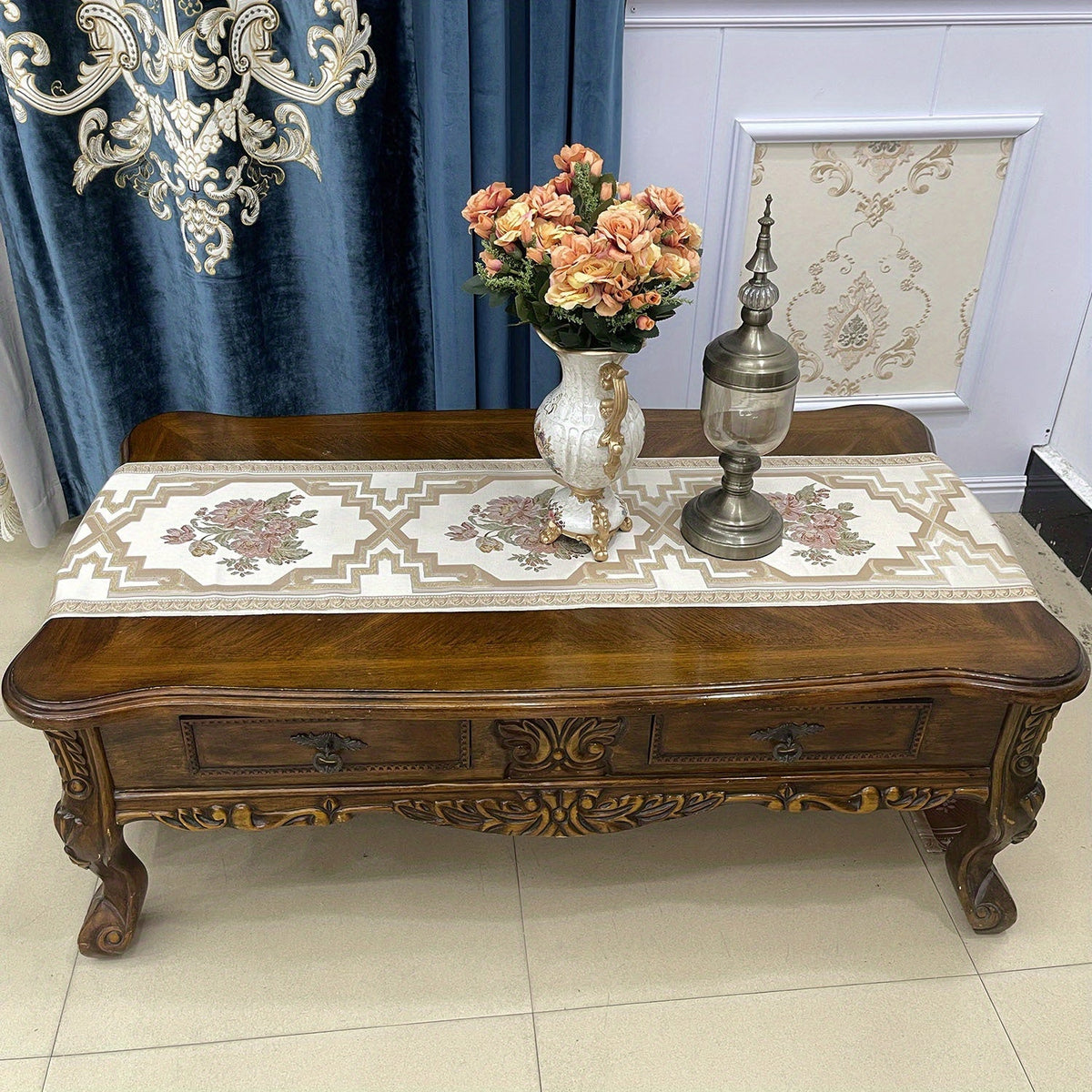 Caminho de Mesa Floral Moderno Jacquard Europeu