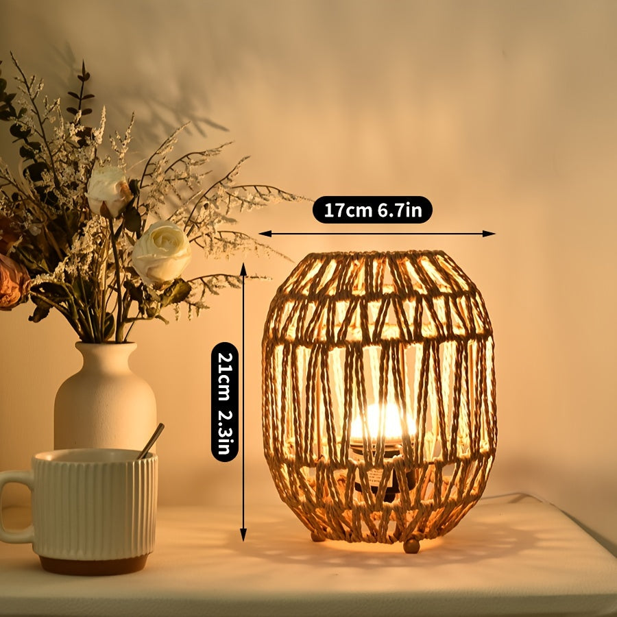 Luminária de Mesa Boho Artesanal em Rattan