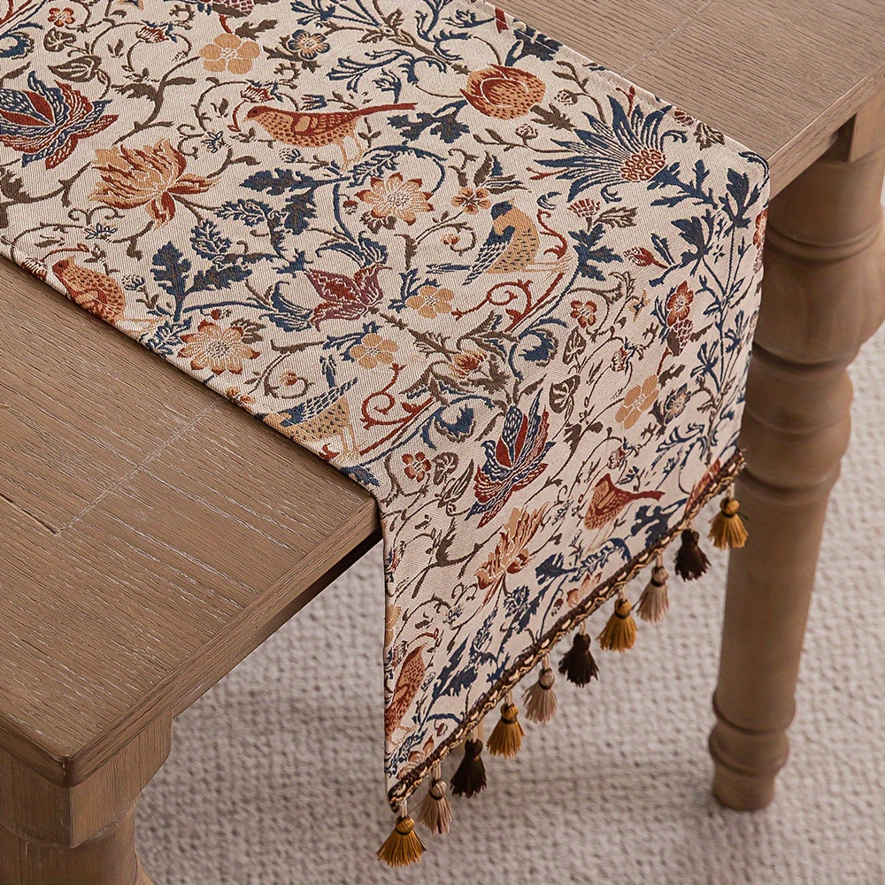 Caminho de Mesa Jacquard Floral & Pássaros