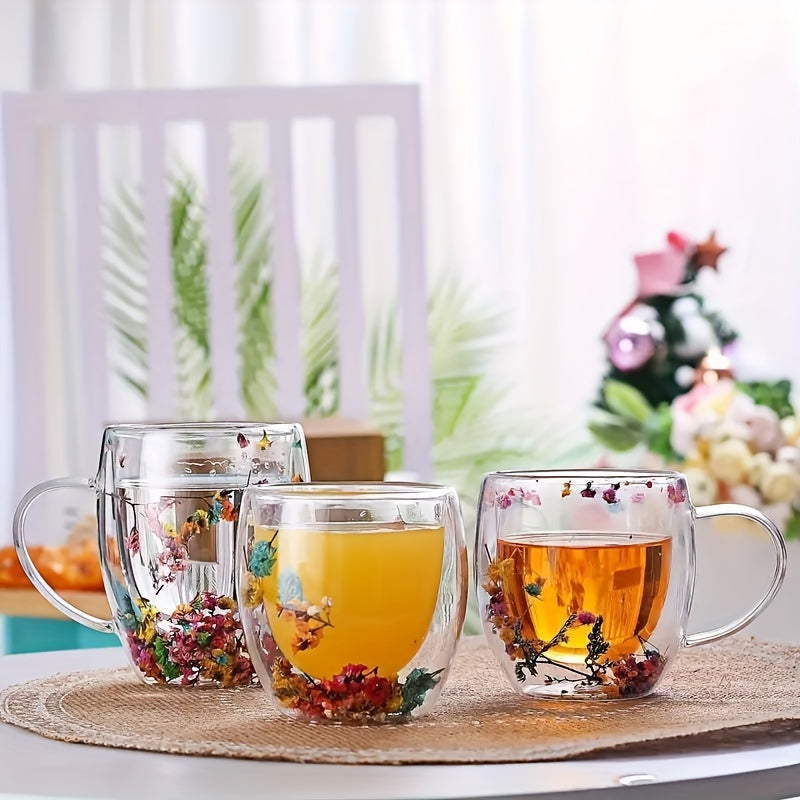 Caneca de Vidro Dupla Camada com Estampa Floral