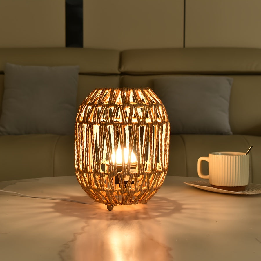 Luminária de Mesa Boho Artesanal em Rattan