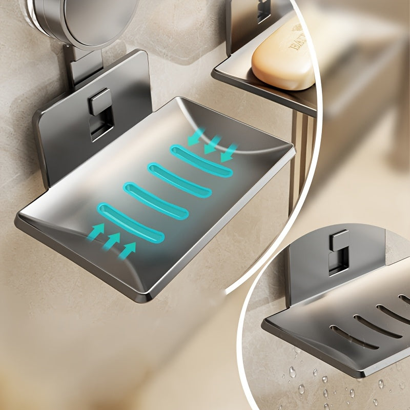 Modern Gray Metal Soap Holder with Suction Cup Mount