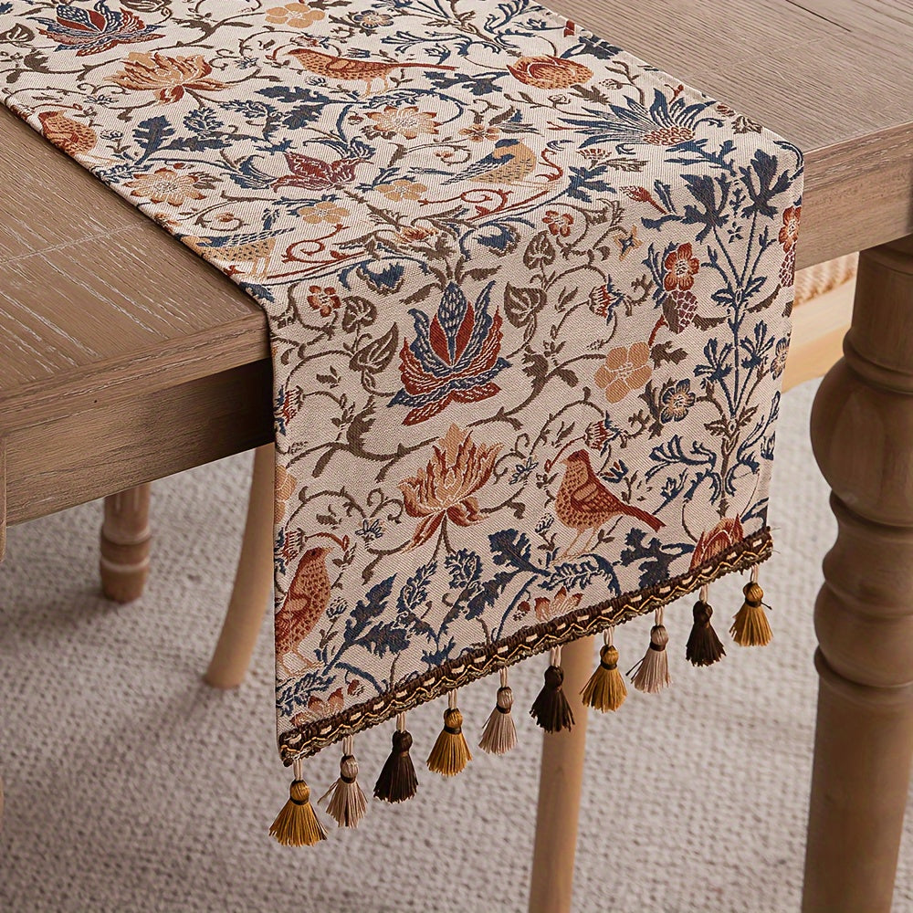 Caminho de Mesa Jacquard Floral & Pássaros