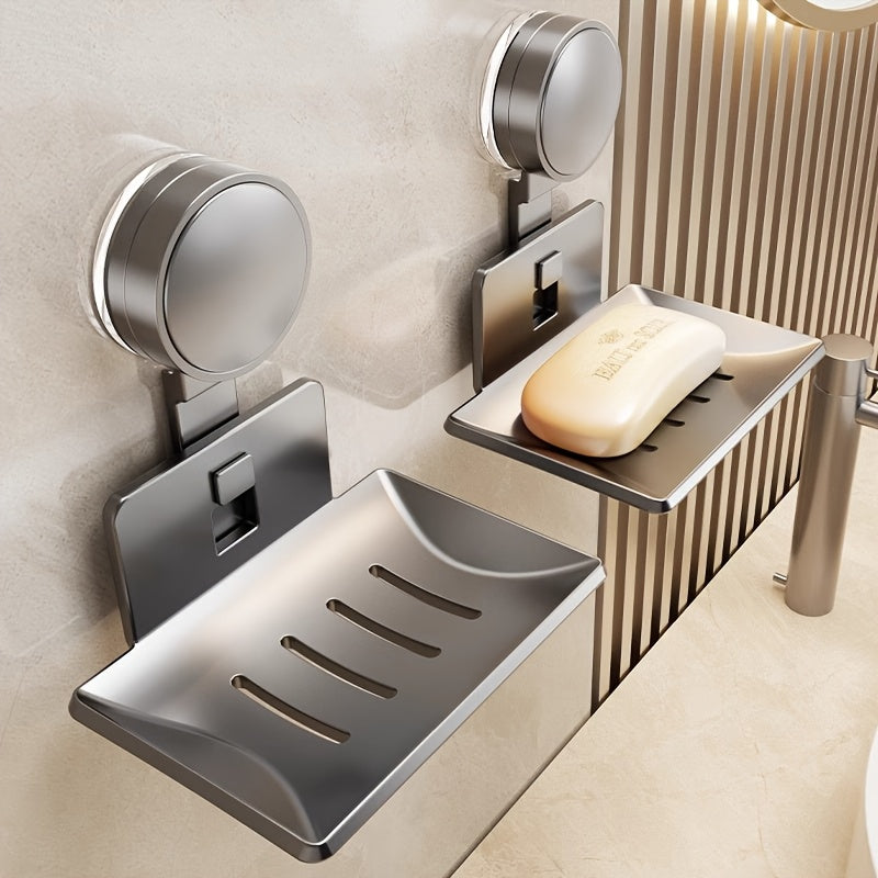 Modern Gray Metal Soap Holder with Suction Cup Mount