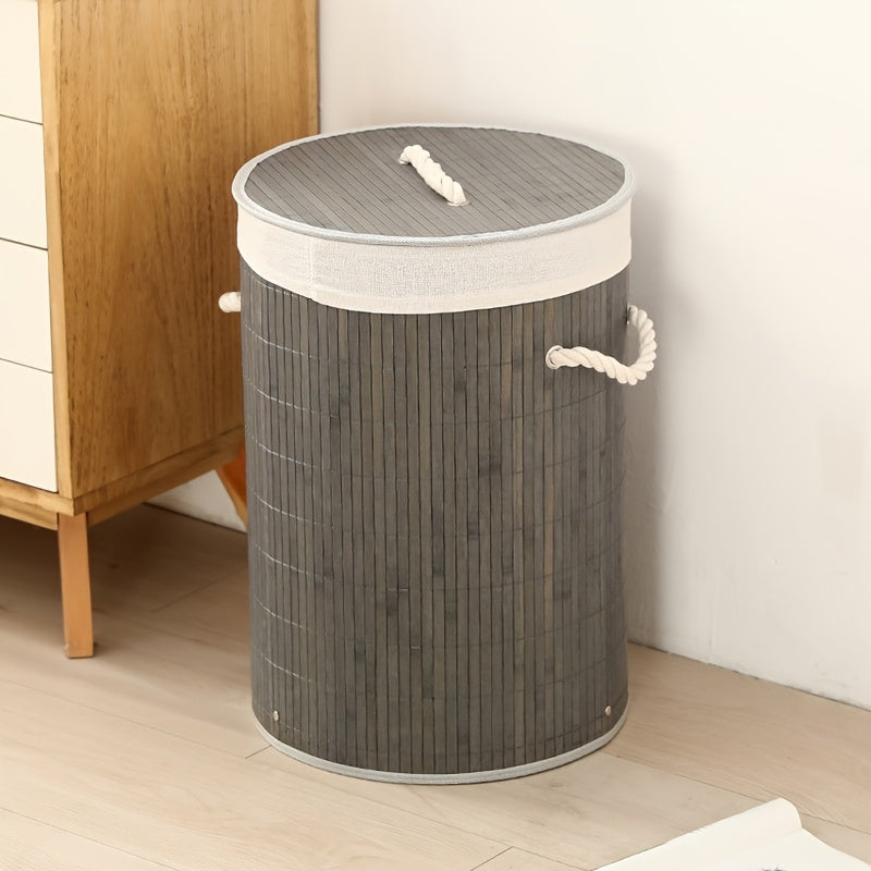 Cesto de Roupas Dobrável Natural em Bambu