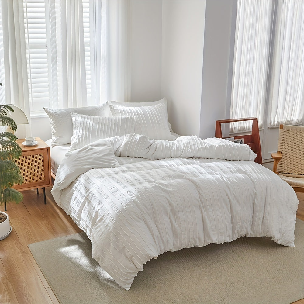Jogo de Cama Listrado com Bordado Elegante