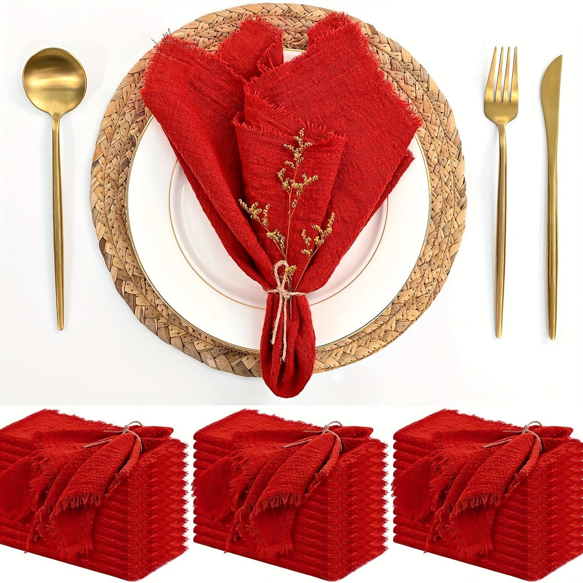 KIT de 36 Guardanapos de Gaze com Acabamento Dourado