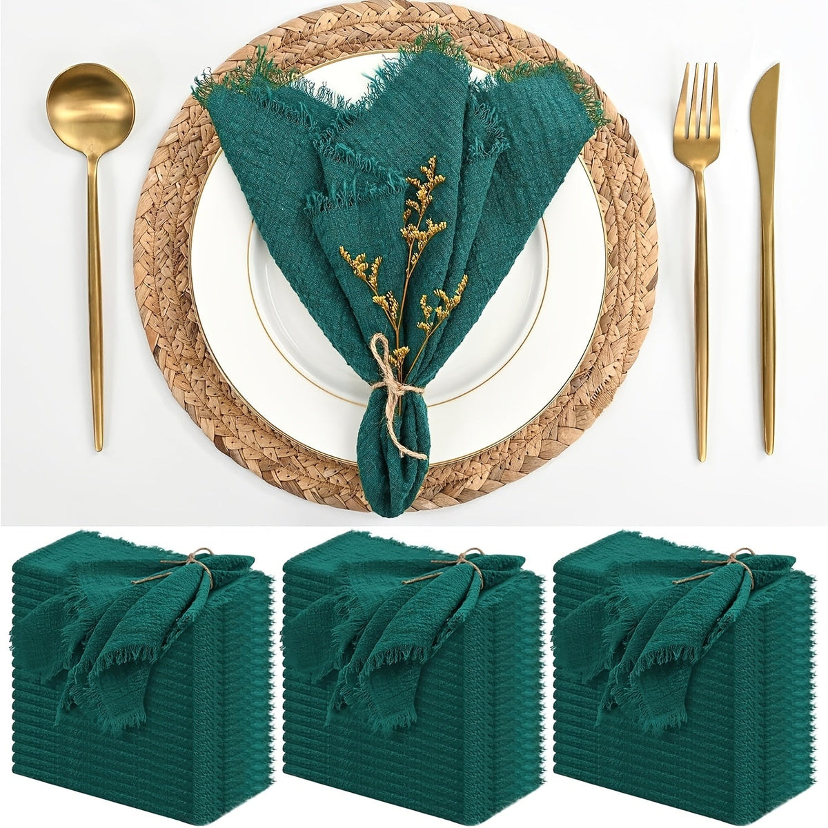KIT de 36 Guardanapos de Gaze com Acabamento Dourado