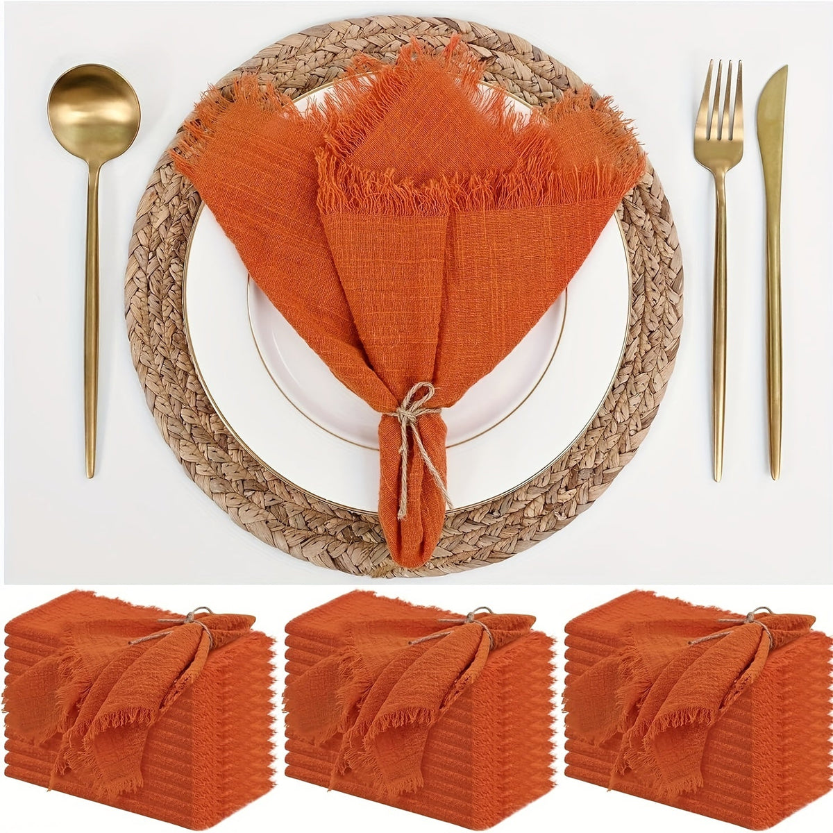 KIT de 36 Guardanapos de Gaze com Acabamento Dourado