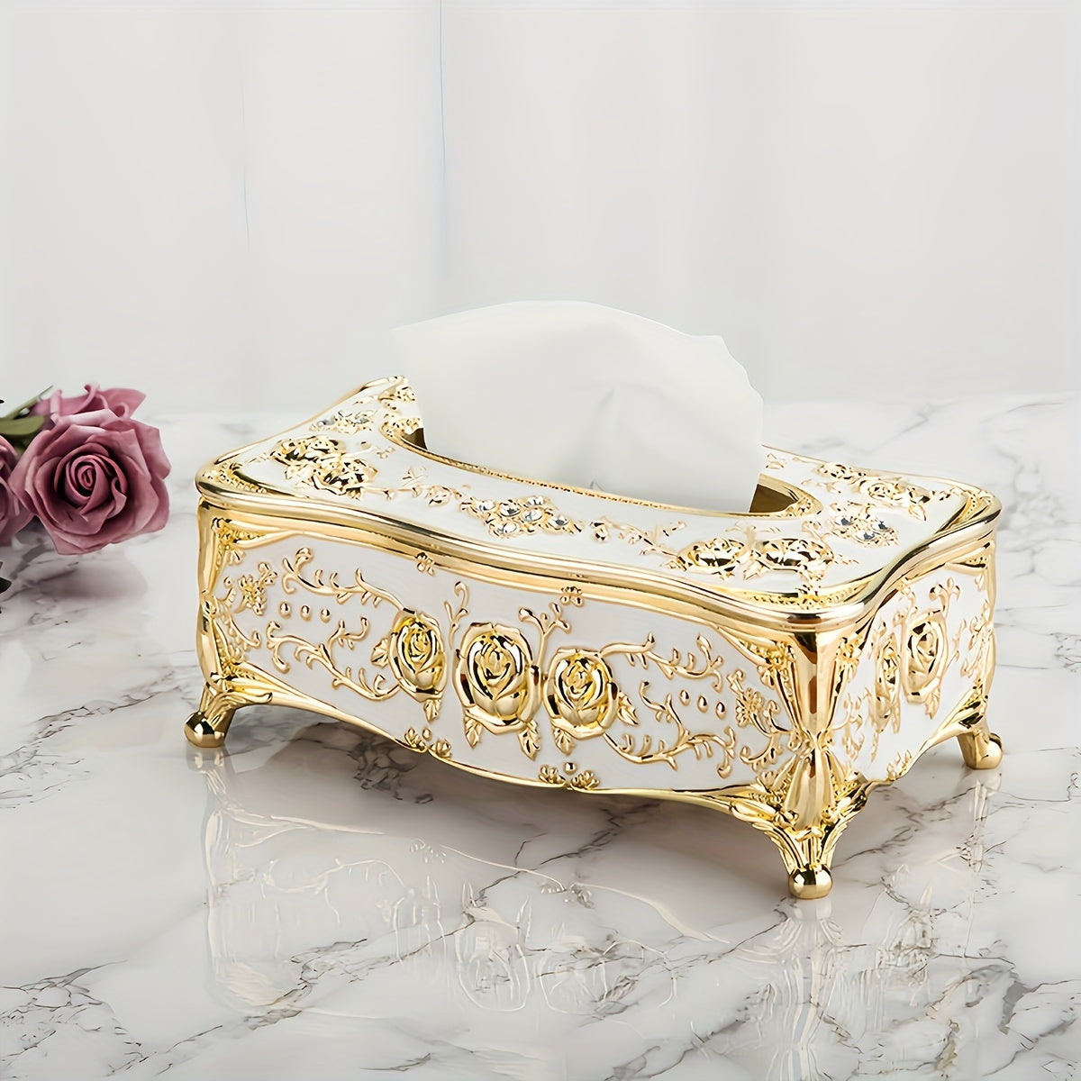 Porta-Lenços Luxuoso com Estampa de Rosas Design Europeu