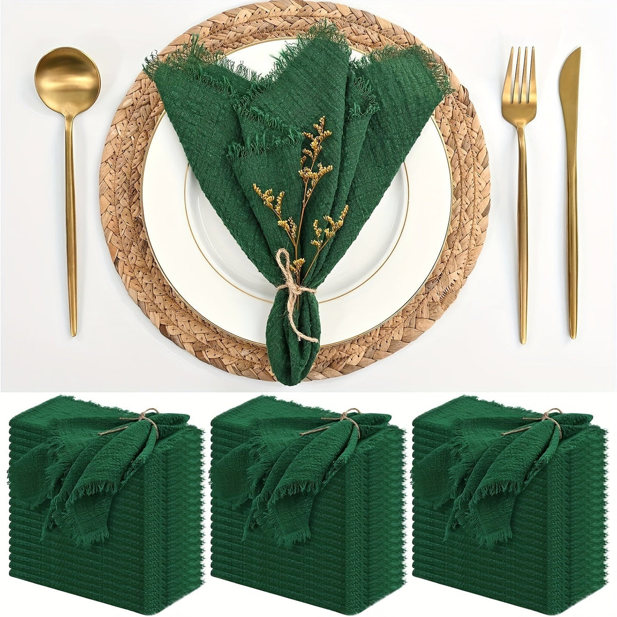 KIT de 36 Guardanapos de Gaze com Acabamento Dourado