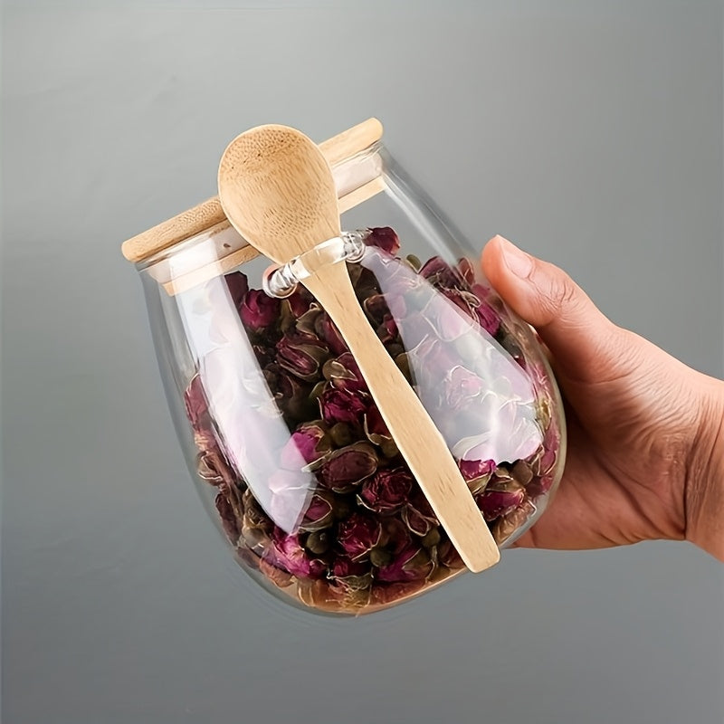 Conjunto de Pote de Vidro com Colher e Tampa Selada