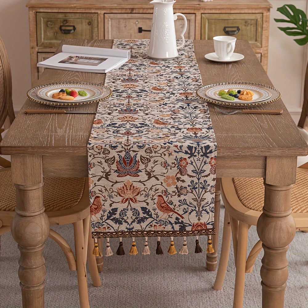 Caminho de Mesa Jacquard Floral & Pássaros