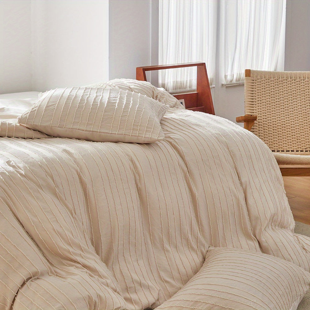 Jogo de Cama Listrado com Bordado Elegante