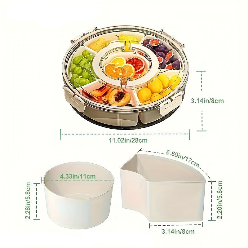 Bandeja Giratória para Petiscos com 6 Compartimentos e Tampa