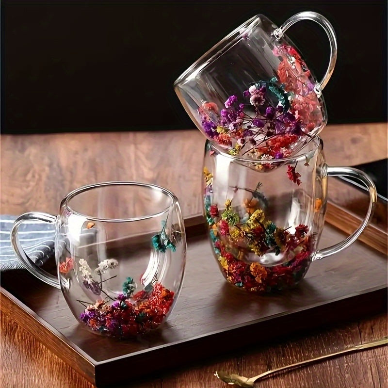 Caneca de Vidro Dupla Camada com Estampa Floral