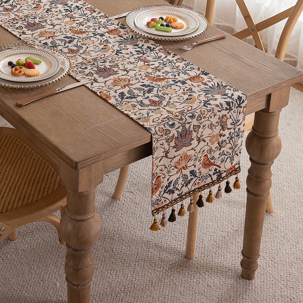 Caminho de Mesa Jacquard Floral & Pássaros
