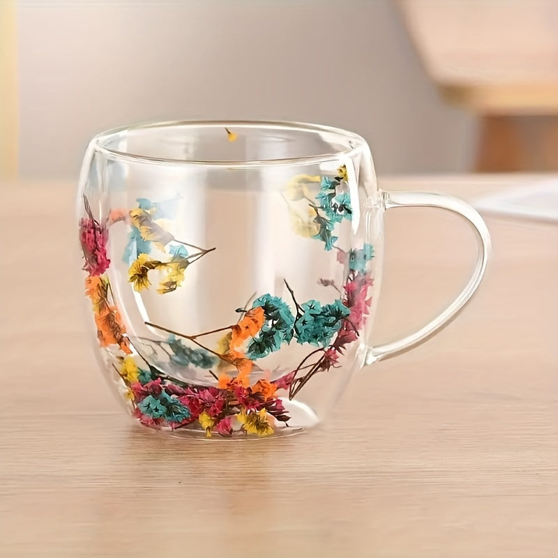 Caneca de Vidro Dupla Camada com Estampa Floral