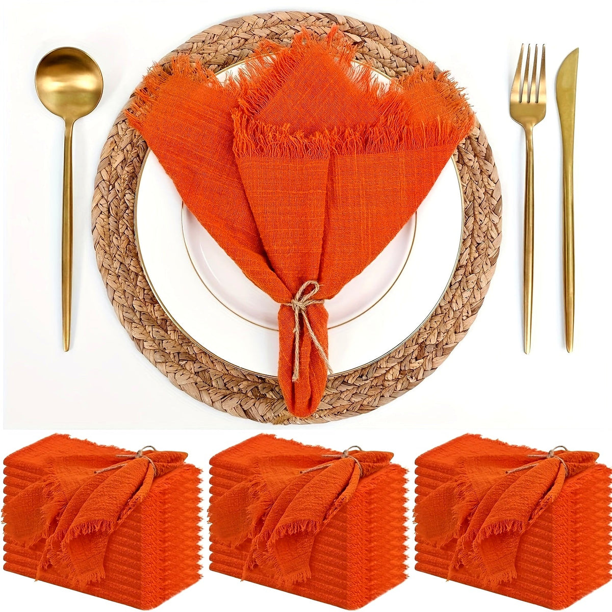 KIT de 36 Guardanapos de Gaze com Acabamento Dourado