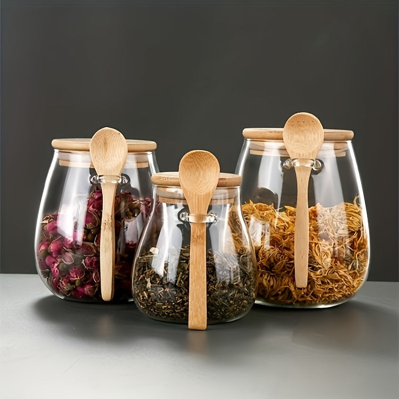 Conjunto de Pote de Vidro com Colher e Tampa Selada