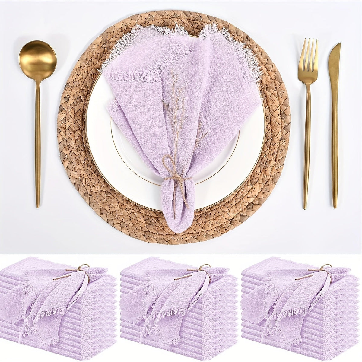 KIT de 36 Guardanapos de Gaze com Acabamento Dourado