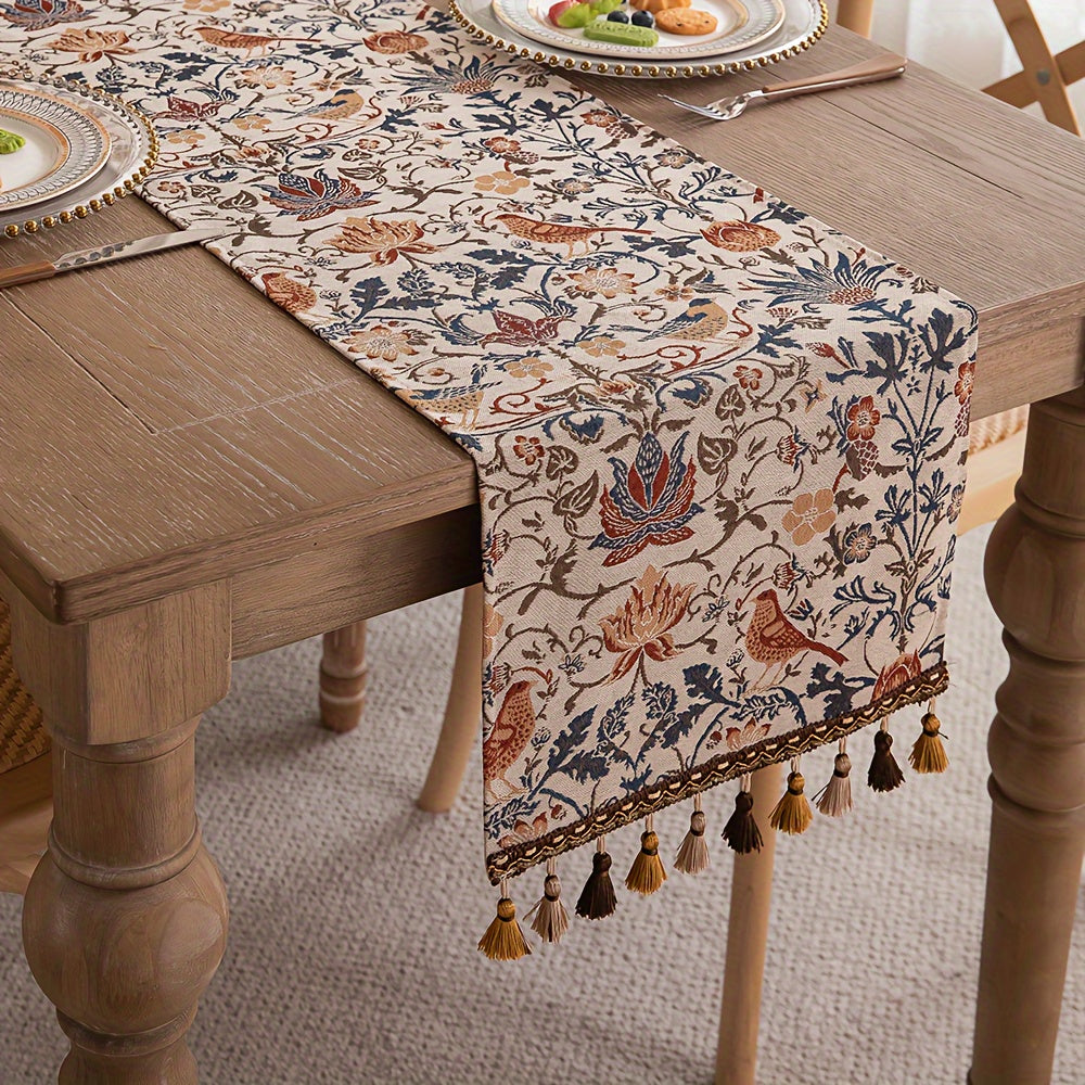 Caminho de Mesa Jacquard Floral & Pássaros