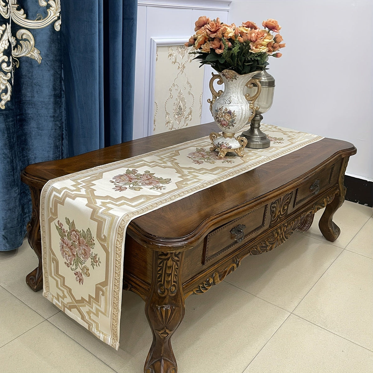 Caminho de Mesa Floral Moderno Jacquard Europeu