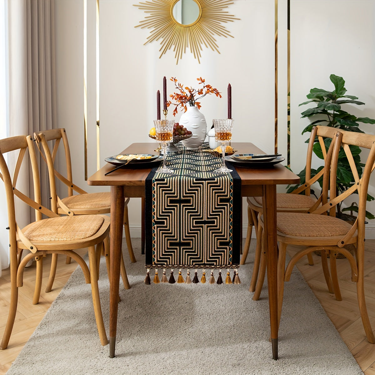 Caminho de Mesa Jacquard Luxo em Tassel