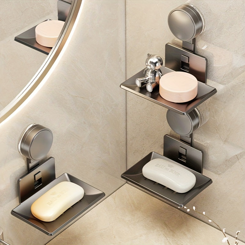 Modern Gray Metal Soap Holder with Suction Cup Mount