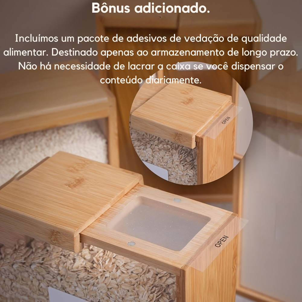 Dispenser Selado de Alimentos 2L em Bambu