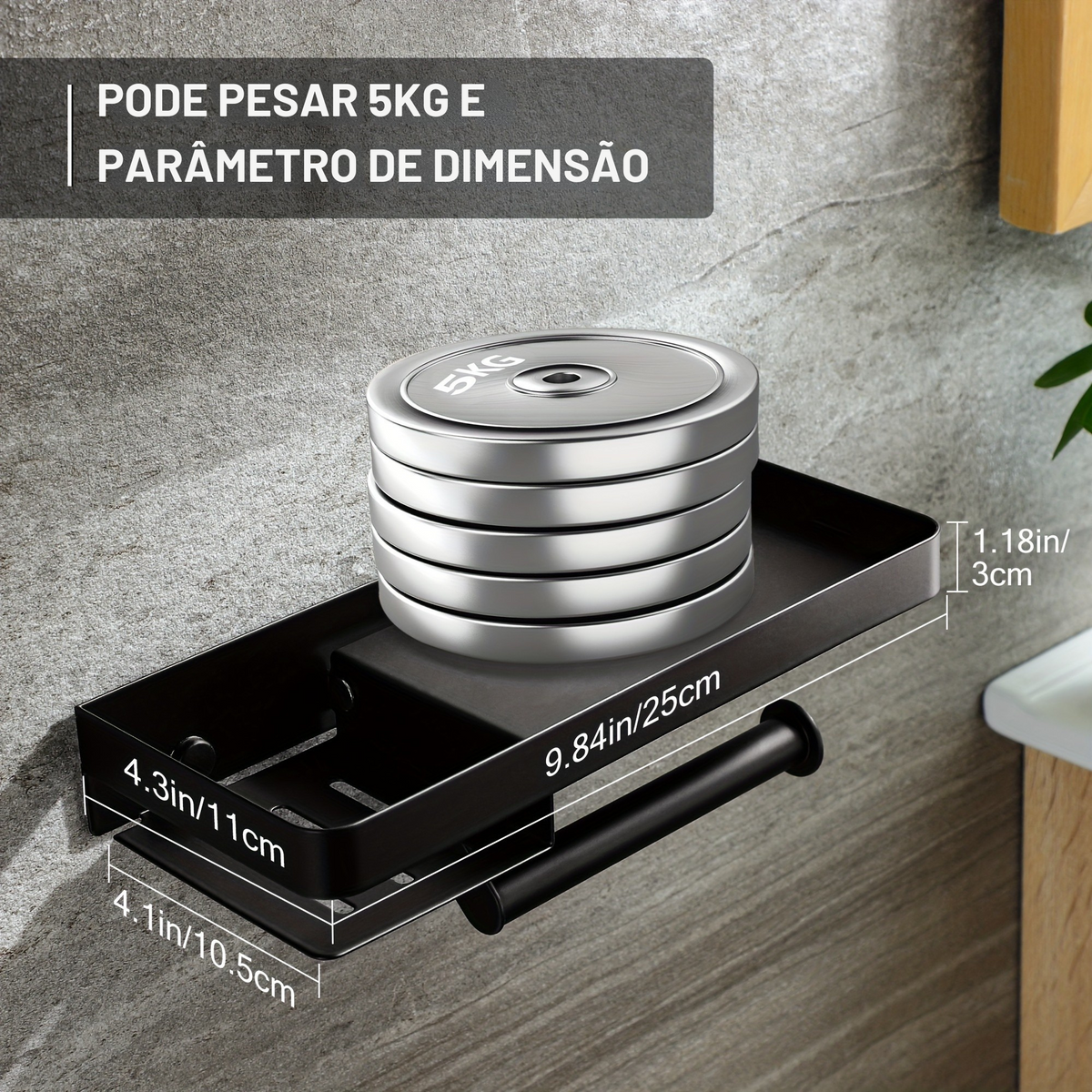 Suporte de Papel Higiênico com Prateleira Fixação Sem Furos