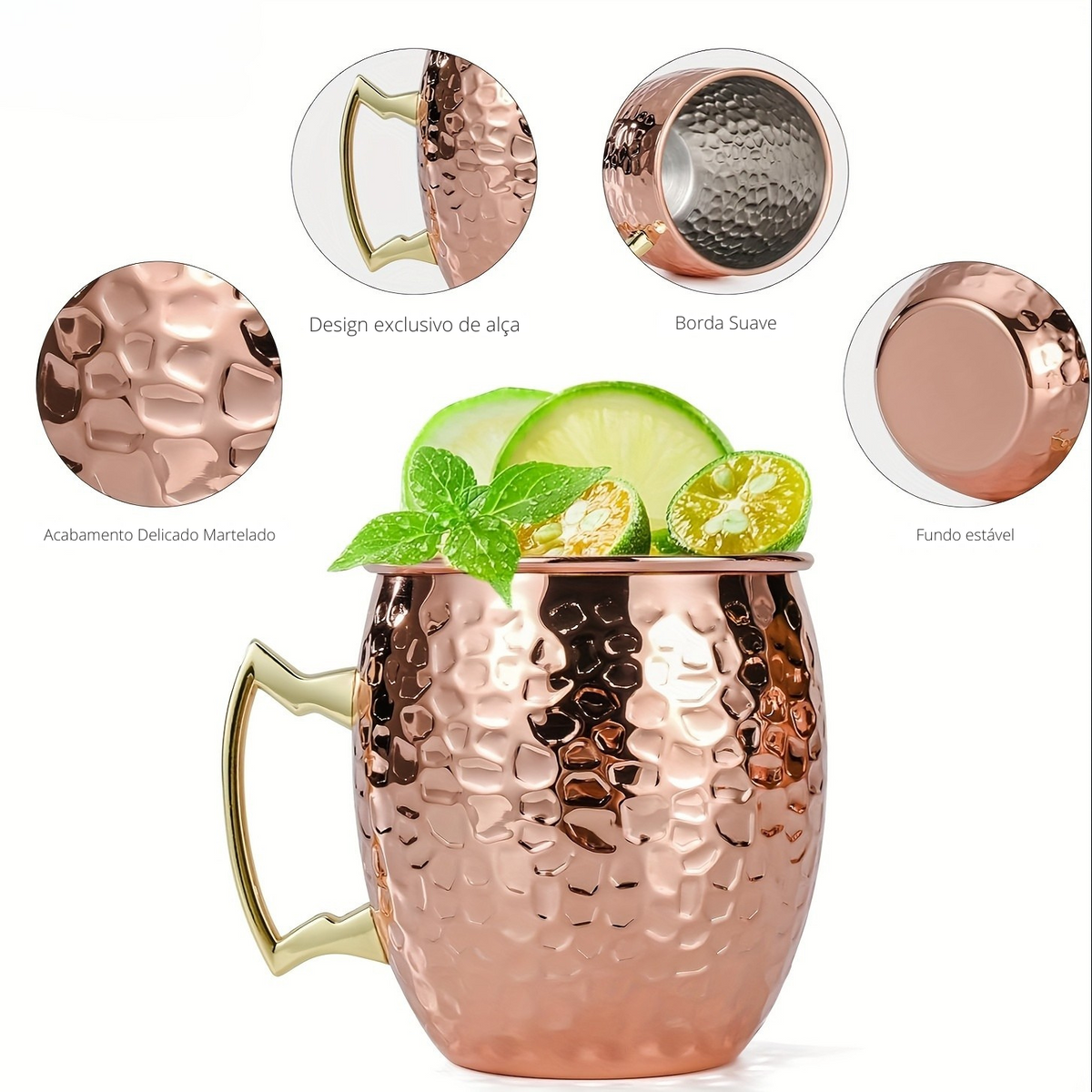 Conjunto Canecas Moscow Mule em Cobre Martelado