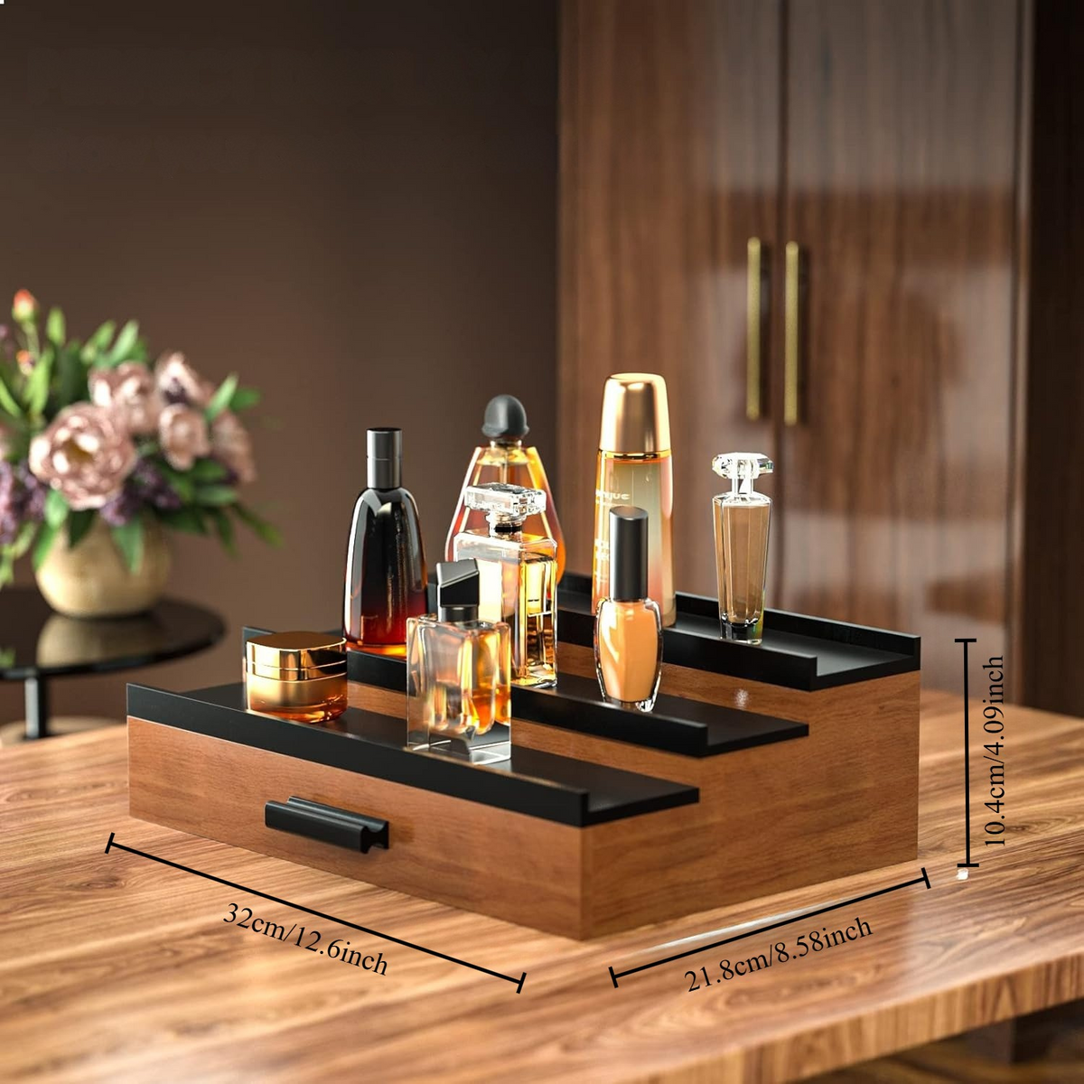 Elegant 3-Tier Wooden Stand with Adjustable Drawer