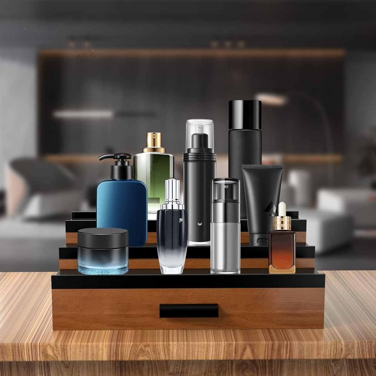 Elegant 3-Tier Wooden Stand with Adjustable Drawer