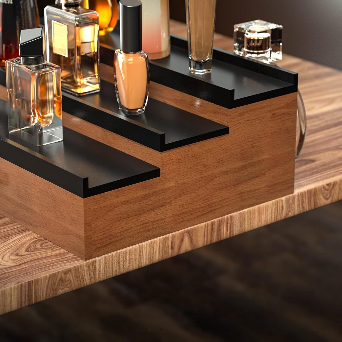 Elegant 3-Tier Wooden Stand with Adjustable Drawer