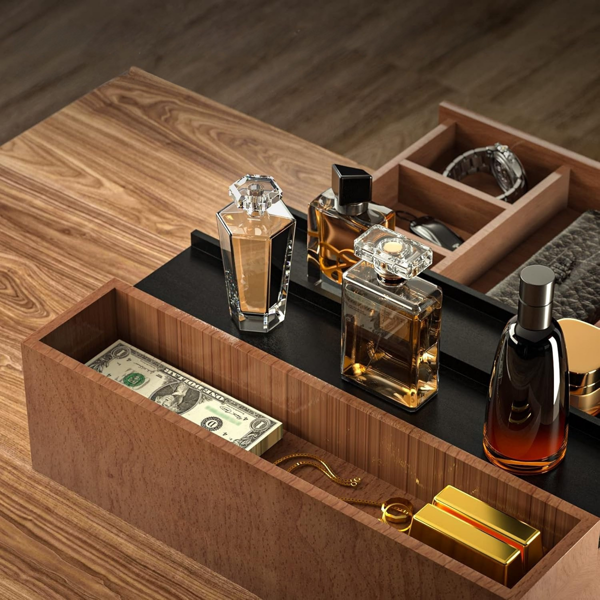 Elegant 3-Tier Wooden Stand with Adjustable Drawer