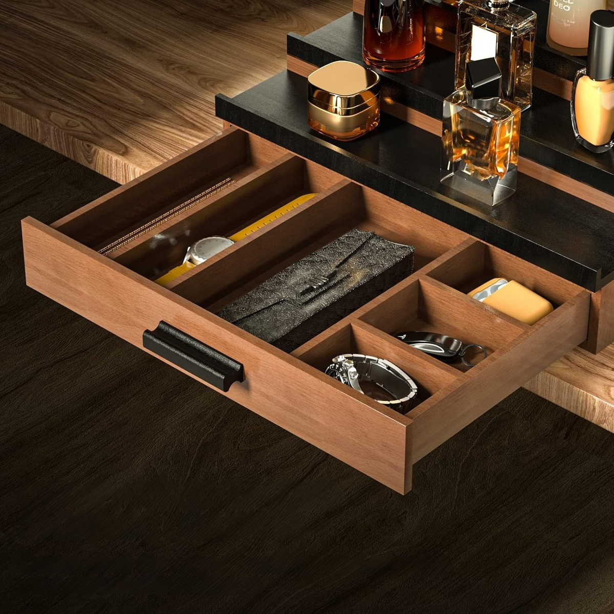 Elegant 3-Tier Wooden Stand with Adjustable Drawer