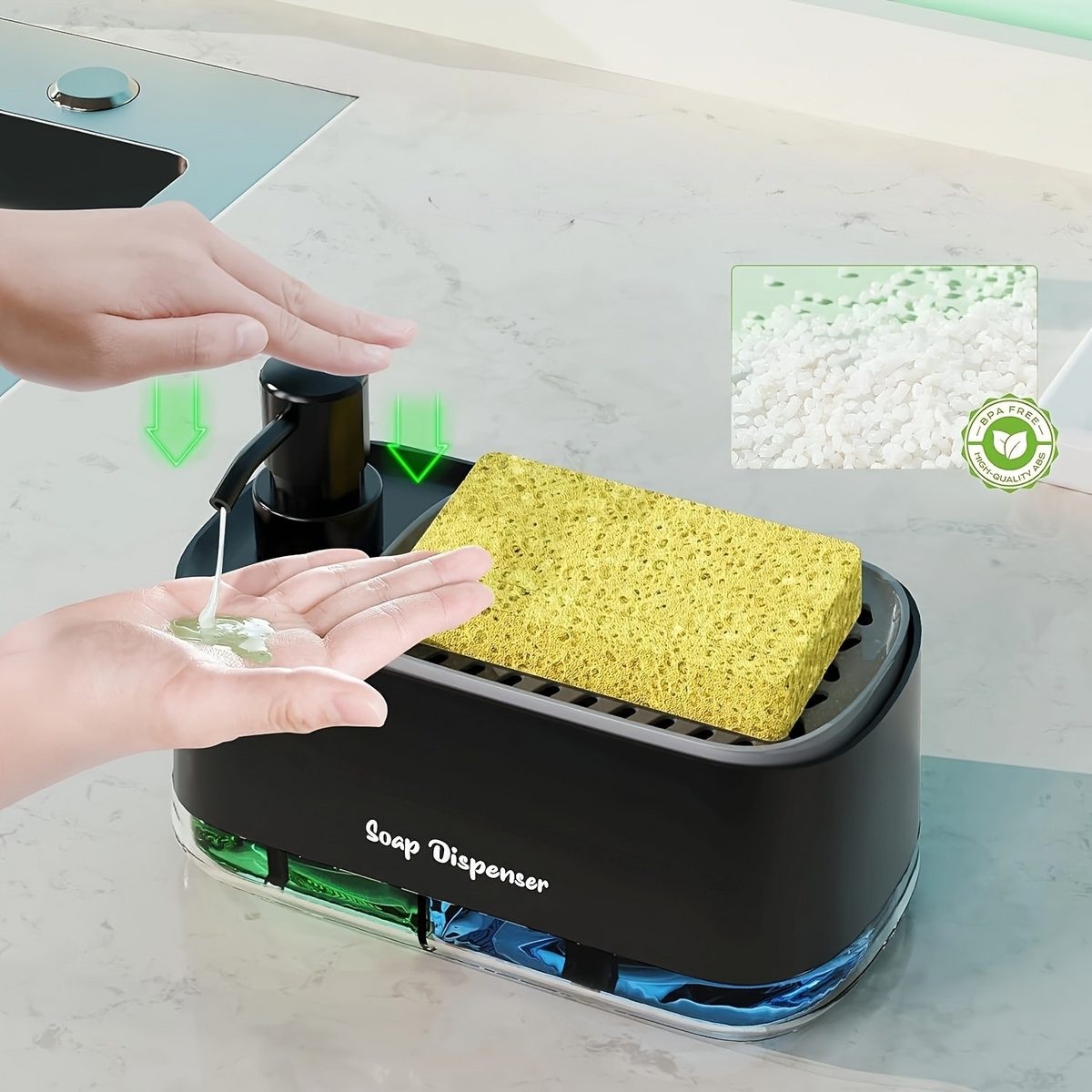 Dispenser de Sabão 4 em 1 com Porta-Esponja Compacto